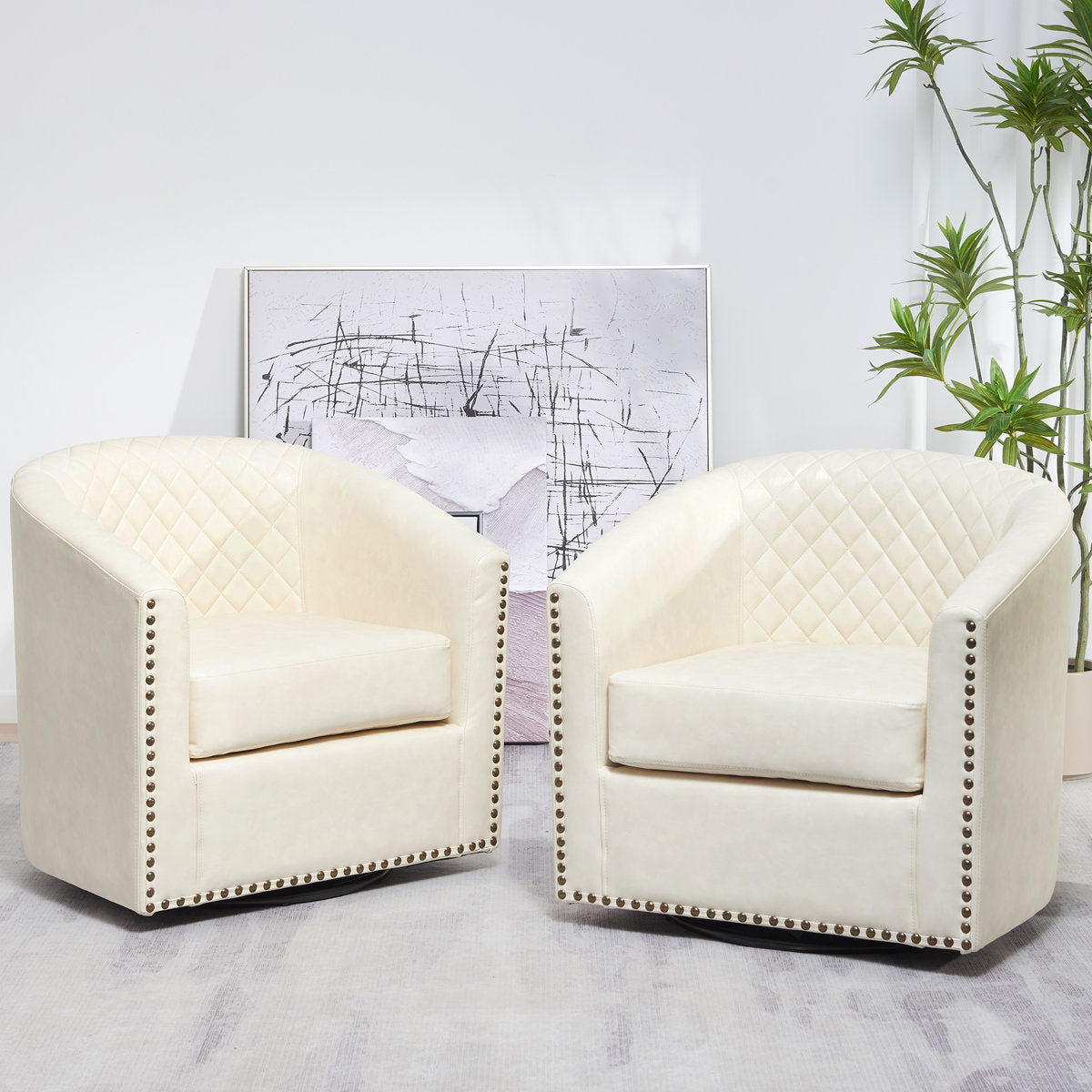 Boney 2- Piece 29" Wide Tufted Faux Leather Barrel Small Swivel Chair