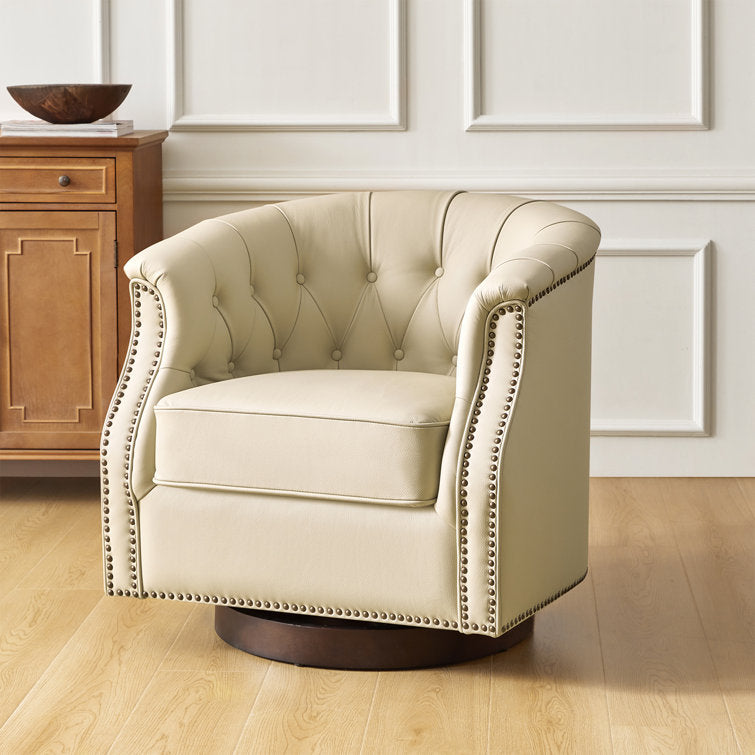 Nixmary Genuine Leather Chesterfield Rocker And Swivel Chair With Nailhead Trims