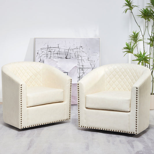 Boney 2- Piece 29" Wide Tufted Faux Leather Barrel Small Swivel Chair