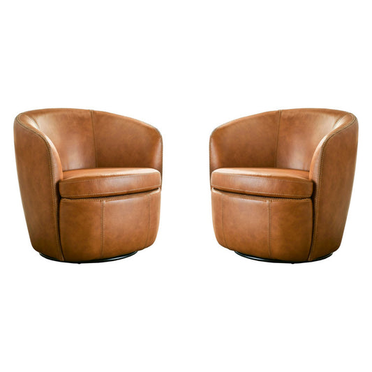 Brooksley Top Grain Genuine Italian Leather Swivel Barrel Chair (Set of 2)