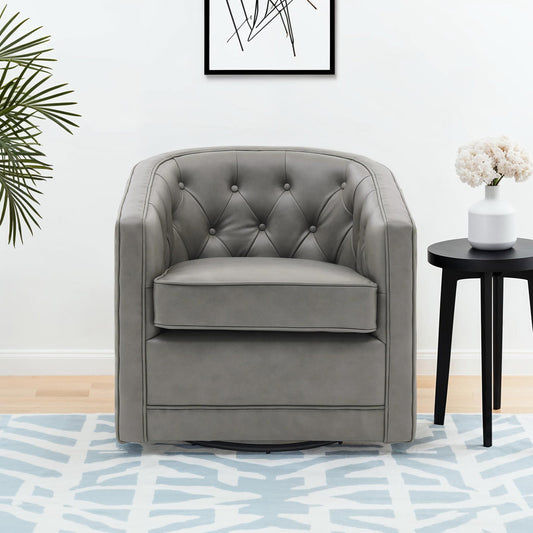 Leather Swivel Barrel Chair